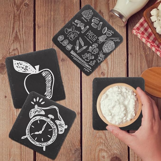 YOUNTHYE 36PCS Slate Coasters Bulk Black Stone Coasters Square Slate Coasters 4 inch Slate Stone Cup Coaster Set for Drink Bar Kitchen Home Blanks with Anti-Scratch Bottom