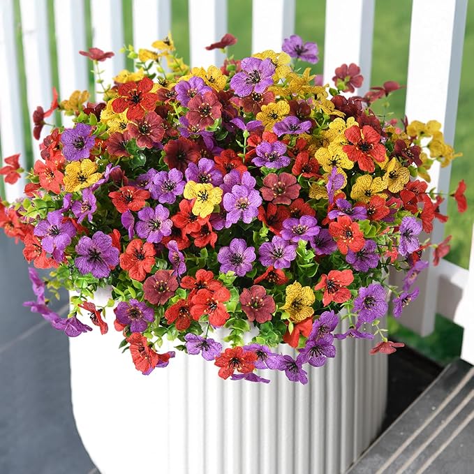 ZFProcess Artificial Flowers Faux Plants Outdoor Fake Flowers Spring Decor,12 Bundles Outdoor Flower Plastic Plant Colorful Daisy UV Resistant for Summer Decor Porch Patio Yard Garden Pot Planters
