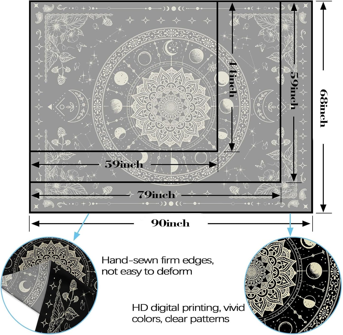 Lunerfex Mandala Moon Tapestry Boho Tapestry for Bedroom Black Tapestries Wall Hanging Living Room Wall Art and Home Decor 60x80