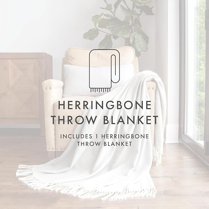 Linen Market Beddings Elevate Your Comfort with Herringbone Throw Blanket - Luxurious Woven Ultra Soft Acrylic - Sized 50" W x 60" L - Fringed Edges - Lightweight Layer for Bed or Sofa (Gray)