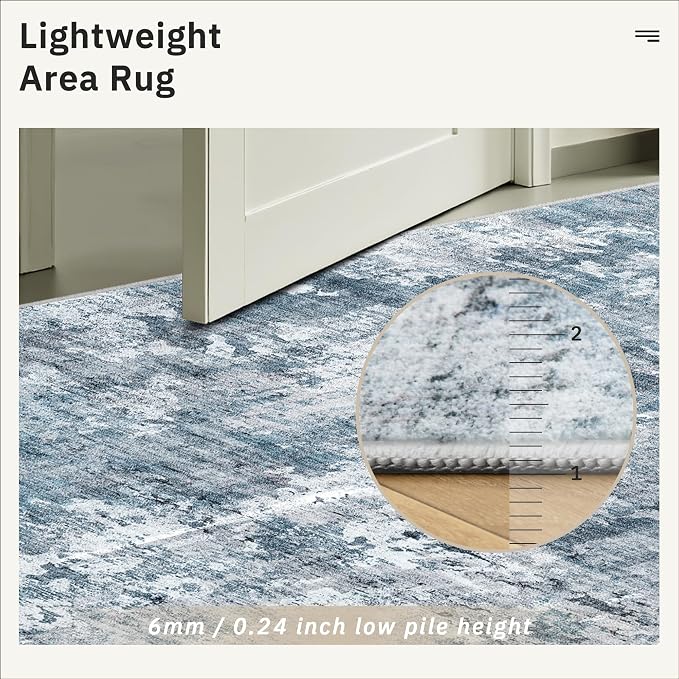 Soalmost 6x6 Blue/Grey Round Rug 6ft Living Room Circle Rug Vintage Round Area Rug Non Slip Indoor Carpet for Dining Room Bedroom