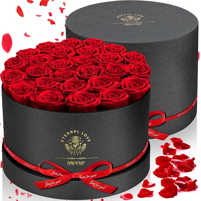 Impouo Forever Flowers, 27 Roses in A Box, Real Preserved Roses, Birthday Gift for Women, Mother's Day, Anniversary, Red Rose