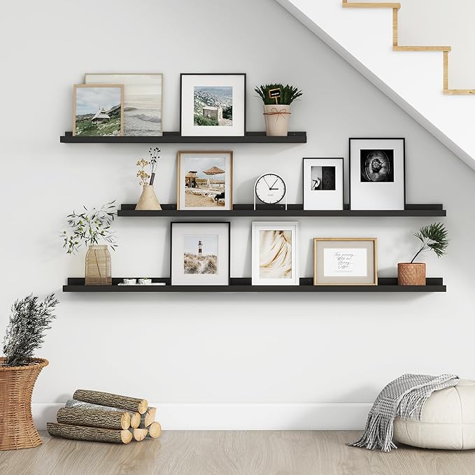 FLYJOE Floating Picture Ledge Shelves for Wall Set of 4, 24 Inch Wall Shelves with Lip Long Large Nursery Book Shelf for Toys Storage Kids Bookshelf Wall Mounted Living Room Bedroom Decor Frames