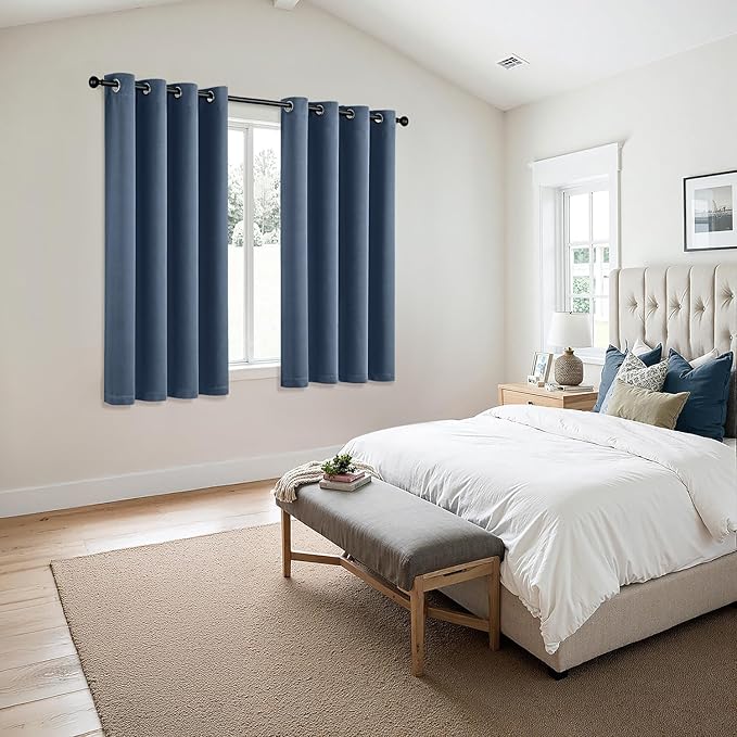 MIULEE Stone Blue Blackout Curtains for Bedroom Living Room 63 Inches Long 2 Panels, Thermal Insulated Room Darkening Drapes Solid Grommet Noise Reduction Light Blocking Window Treatments 50x63 Inch