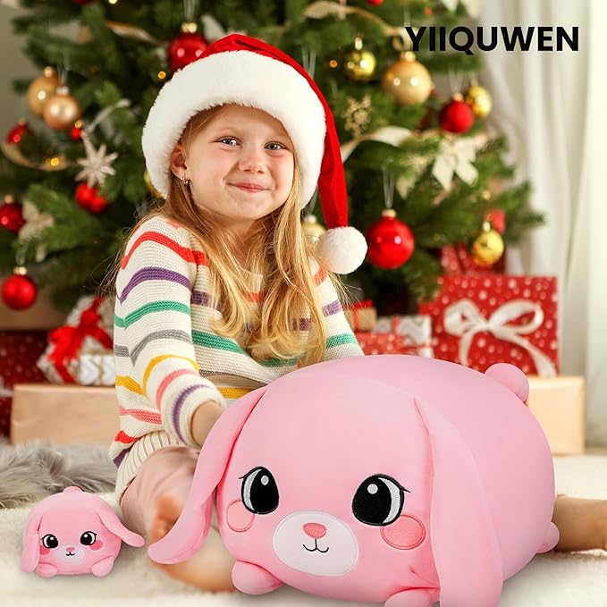 Pink Bunny Plush, Rabbit Mommy Stuffed Animal Set with 4 Baby Bunnies, Soft Stuffed Toy Pillow, Cute Birthday for Kids Boys Girls