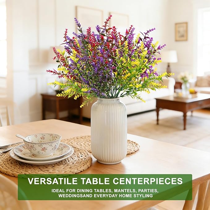 TURNMEON 20 Bundles Artificial Flowers for Outdoors Summer Decor, UV Resistant No Fade Fake Lavender Flowers Plastic Faux Plants for Window Box Garden Planter Porch Indoor Cemetery Decor(Mix Colors)