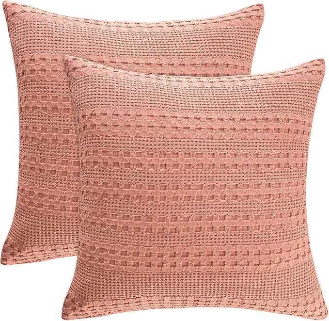 PHF 100% Cotton Waffle Weave Euro Sham Covers, 2 Pack 26" x 26" Bed Pillow Covers for Elegant Home Decor, No Filling, Luxury Aesthetic Soft Euro Pillow Cases for Bed, Canyon Clay