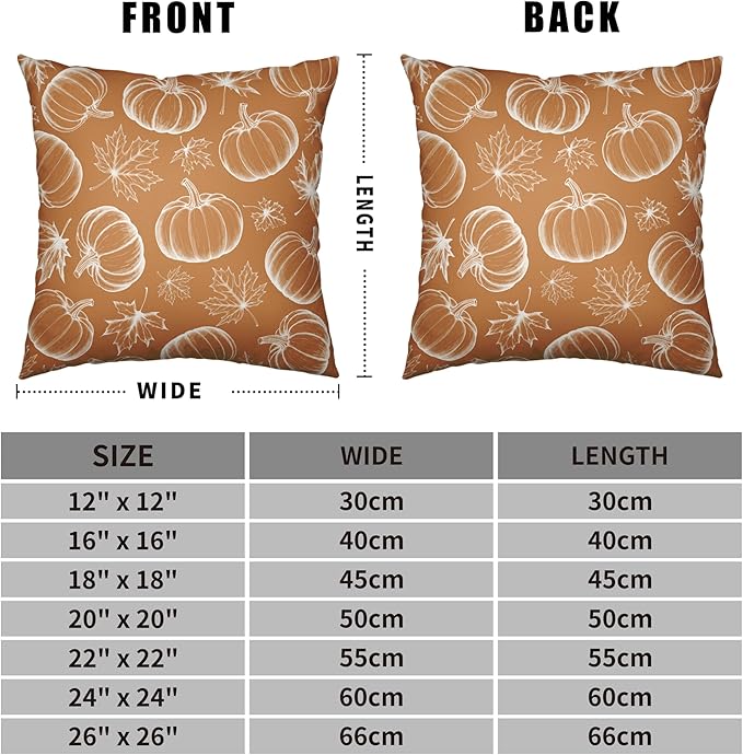 Fall Pillow Covers 24x24 Set of 2 Burnt Orange Pumpkin Maple Leaves Throw Pillow Covers Autumn Harvest Pillowcase Thanksgiving Cushion Case for Home Decor Patio Outdoor Sofa