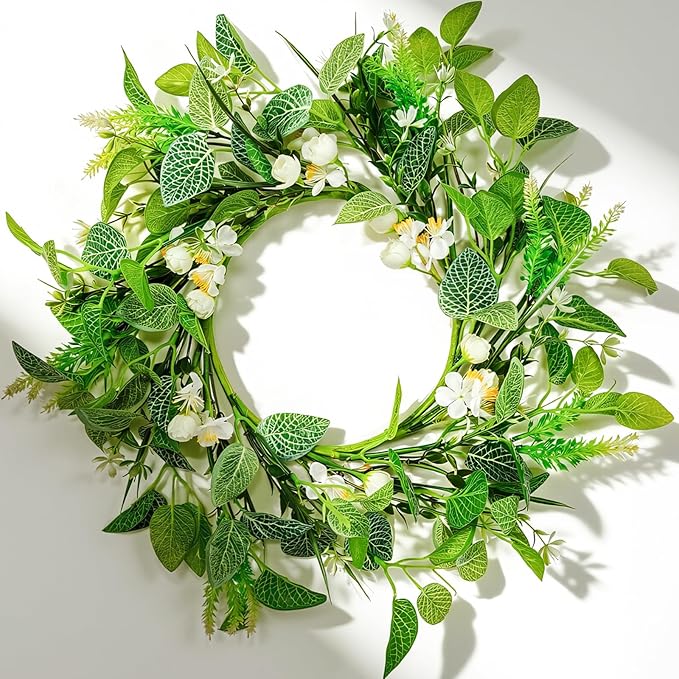 20 Inch Wreaths for Front Door, Spring Summer Flower Wreath - White Pear Blossoms Artificial Flowers for Easter, Home Decor, Farmhouse Wall, Porch, Front Door Decorations