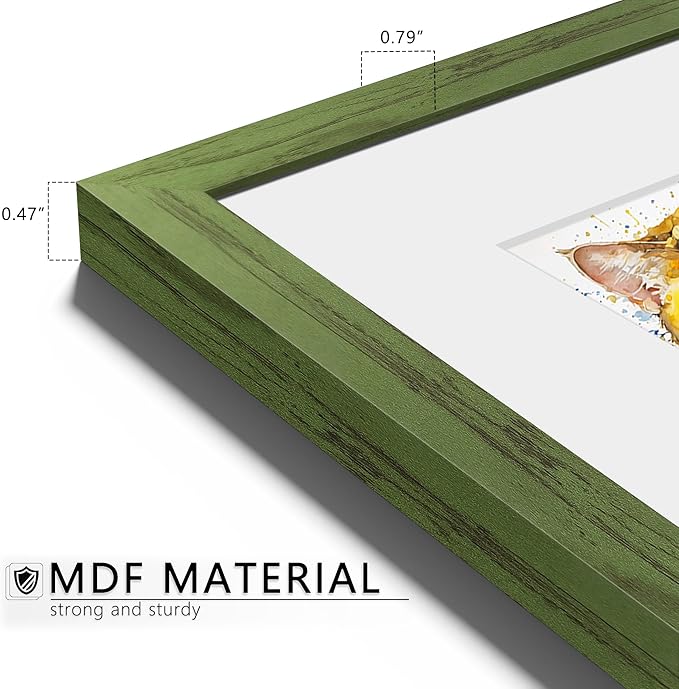 Picrit 11x14 Picture Frame Set of 12, Display 8x10 with Mat or 11x14 without Mat, Photo Frames for Wall Mounting or Table Top Display, Green Wood Grain