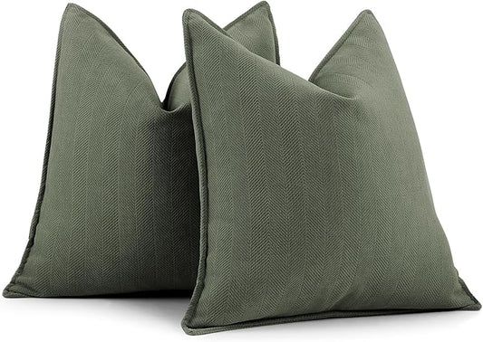 ZWJD Army Green Pillow Covers 22x22 Set of 2 Chenille Throw Pillow Covers with Elegant Design Soft and Luxurious Decorative Pillows for Couch, Bed, Home Decor