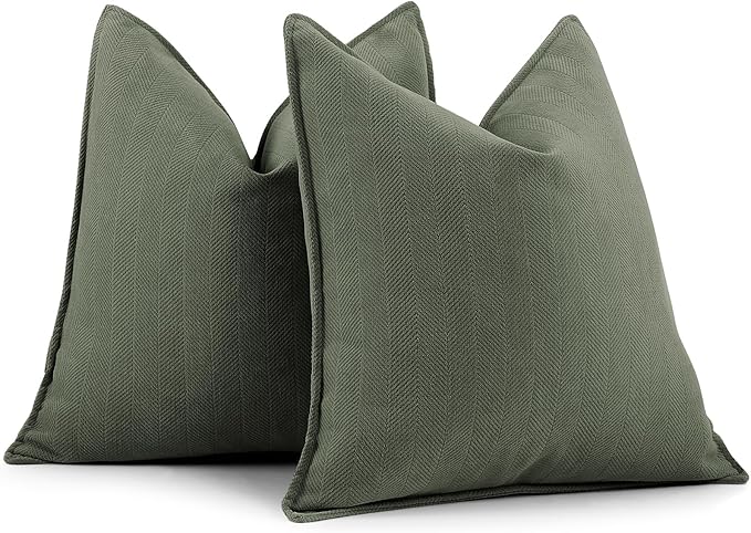 ZWJD Army Green Pillow Covers 20x20 Set of 2 Chenille Throw Pillow Covers with Elegant Design Soft and Luxurious Decorative Pillows for Couch, Bed, Home Decor