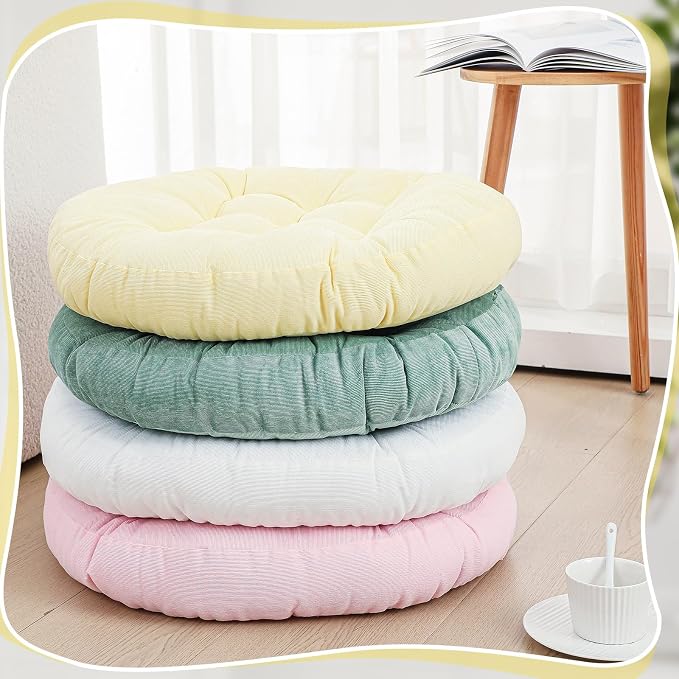 Jerify 4 Pcs Floor Pillow Cushions Large Round Square Large Meditation Floor Pillow for Classroom Adult Meditation Picnic Party Seating Learning Daycare School (Round,Macaroon)