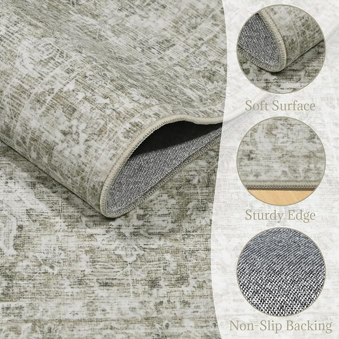Washable Rugs for Living Room: 5x7 Area Rugs for Bedroom Ultra Soft Non-Slip Stain Resistant Vintage Boho Large Carpet for High-Traffic Dining Room - Farmhouse Decor