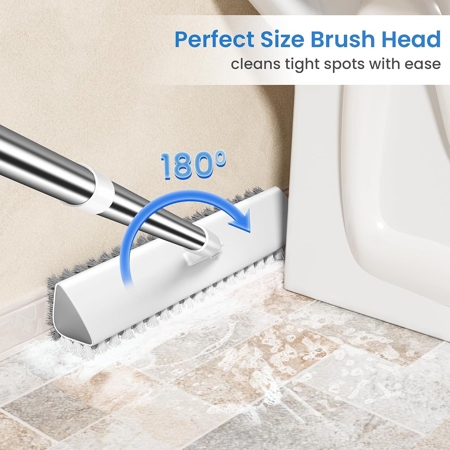 Floor Scrub Brush and Grout Brush with Long Handle–Deck Brushes for Scrubbing Heavy Duty, Stiff Bristles for Outdoor, Patio, Shower, Garage, Tile and Concrete Floor Cleaning 55 inches