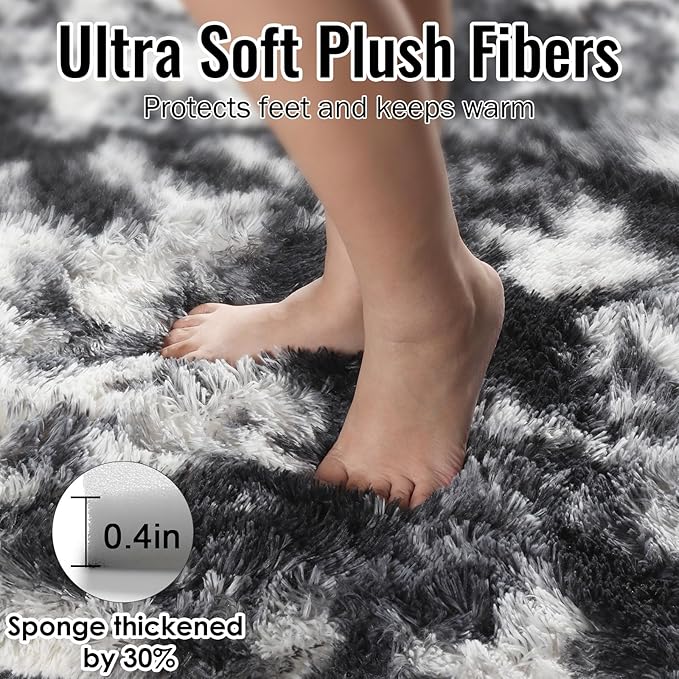 PAGISOFE Black White Rugs for Living Room 6x9, Shag Fuzzy Fluffy Rugs for Bedroom Kids Room Playroom Dorm Shaggy Soft Carpet for Home Decor Aesthetic Plush Bedside Rug Modern Grey Rug