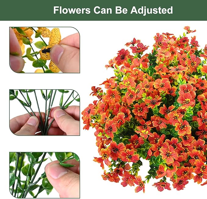 trytuny Artificial Flowers for Outdoor, UV Resistant Fake Silk Flowers, Realistic Faux Plants for Outside Indoor Porch Patio Window Box Planter Home Decor (14, Orange)