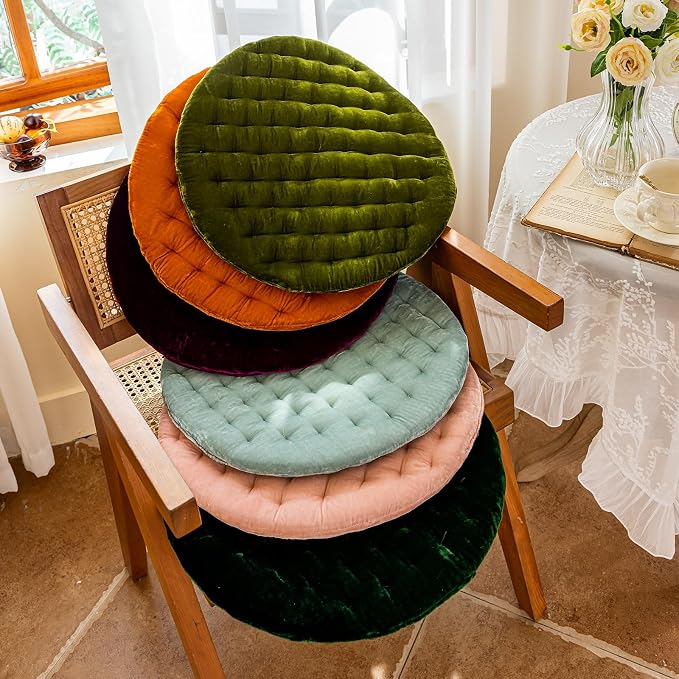 vctops Luxury Velvet Chair Pad Seat Cushion Soft and Comfy Chair Cushion Solid Color Round Seat Pad Cushion for Kitchen Dining Office Chair (Blue,17"x17")