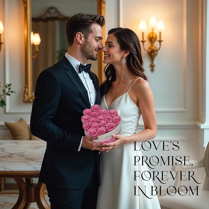 GLAMOUR BOUTIQUE Preserved Roses in a Box - Gifts for Her, Wife & Mom, Rose Flowers Forever Decor for Birthday Gift, Get Well Flower Bouquet Cased in White Box with Cover - Pink - 16 (Color-Treated)