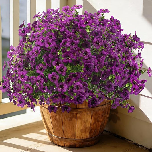 Grunyia 20 Bundles Artificial Flowers for Outdoors, UV Resistant Fake Plants Flowers Greenery Shrubs Plants for Decoration Outside Plants Hanging Planter Home Garden Decor (Purple)