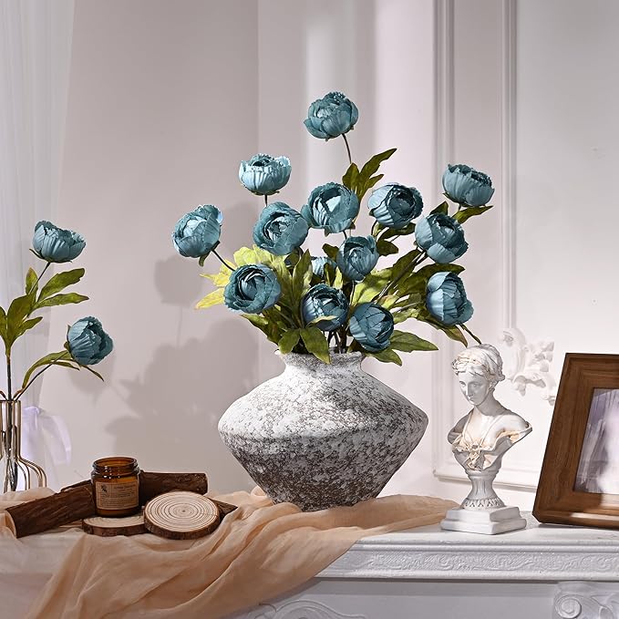 Waipfaru 6 Pcs Faux Peonies Artificial Flowers for Vase, 27" Fake Silk Peonies Flowers for Wedding, Vase Filler Blue Flowers for DIY Bouquets Centerpieces Bridal Shower Office Decor