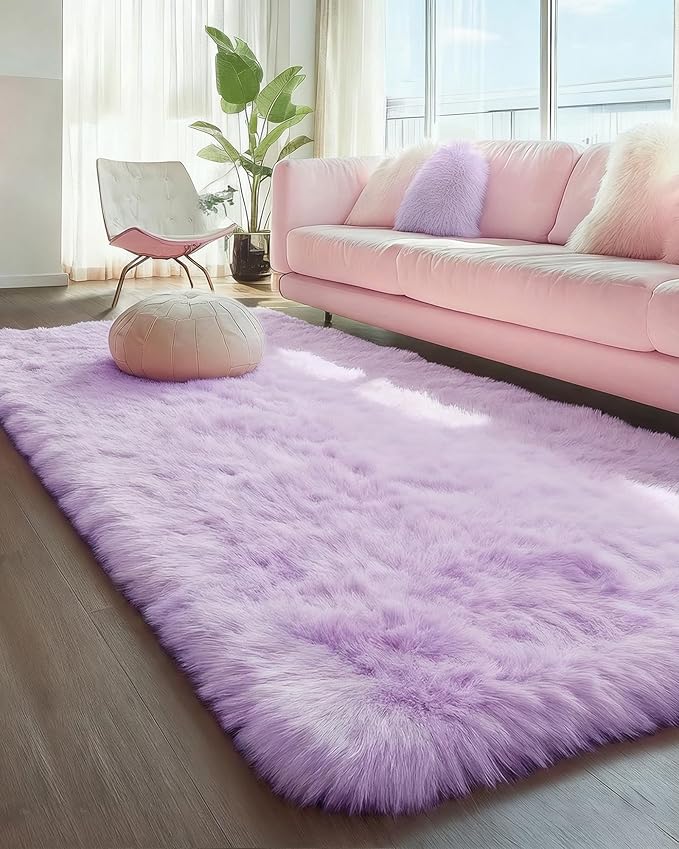PAGISOFE Fluffy Purple Rug 2' x 6' Shaggy Runner Rugs for Bedroom Living Room, Furry Rugs for Bedroom Princess, Bedside Rug Nursery Christmas Decor Shag Carpet for Kids Teen's Room Decor Aesthetic