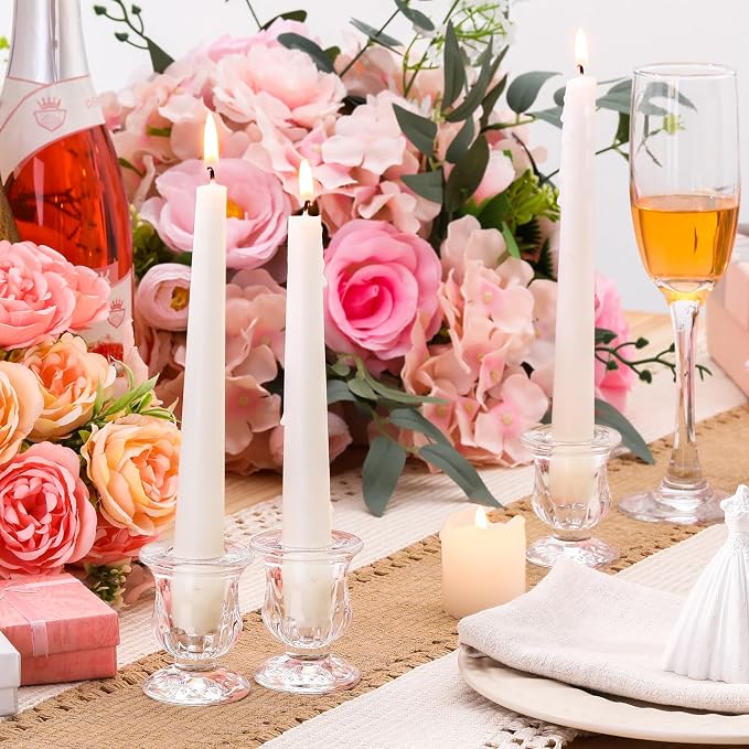 Clear Glass Candlestick Holders Taper Candle Holder Bulk 2.5 Inch Candle Stick Holder for Table Centerpiece Mantel Wedding Housewarming Gift Rustic Vintage Valentines Dinning Decoration