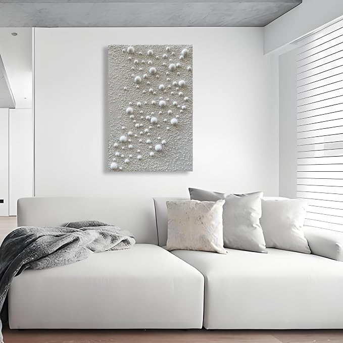 Hand-Painted White Texture Abstract Oil Painting Canvas Wall Art Minimalism Art Painting Bedroom Dining Room Living Room Office Wall Decoration 36x24 inches