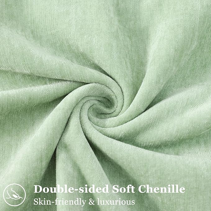 decorUhome Summer Couch Euro Sham Throw Pillow Covers 22x22 Set of 2, Decorative Soft Velvet Modern Cozy Chenille Pillow Cases with Elegant Design for Sofa Bed Living Room Home Decor, Sage Green