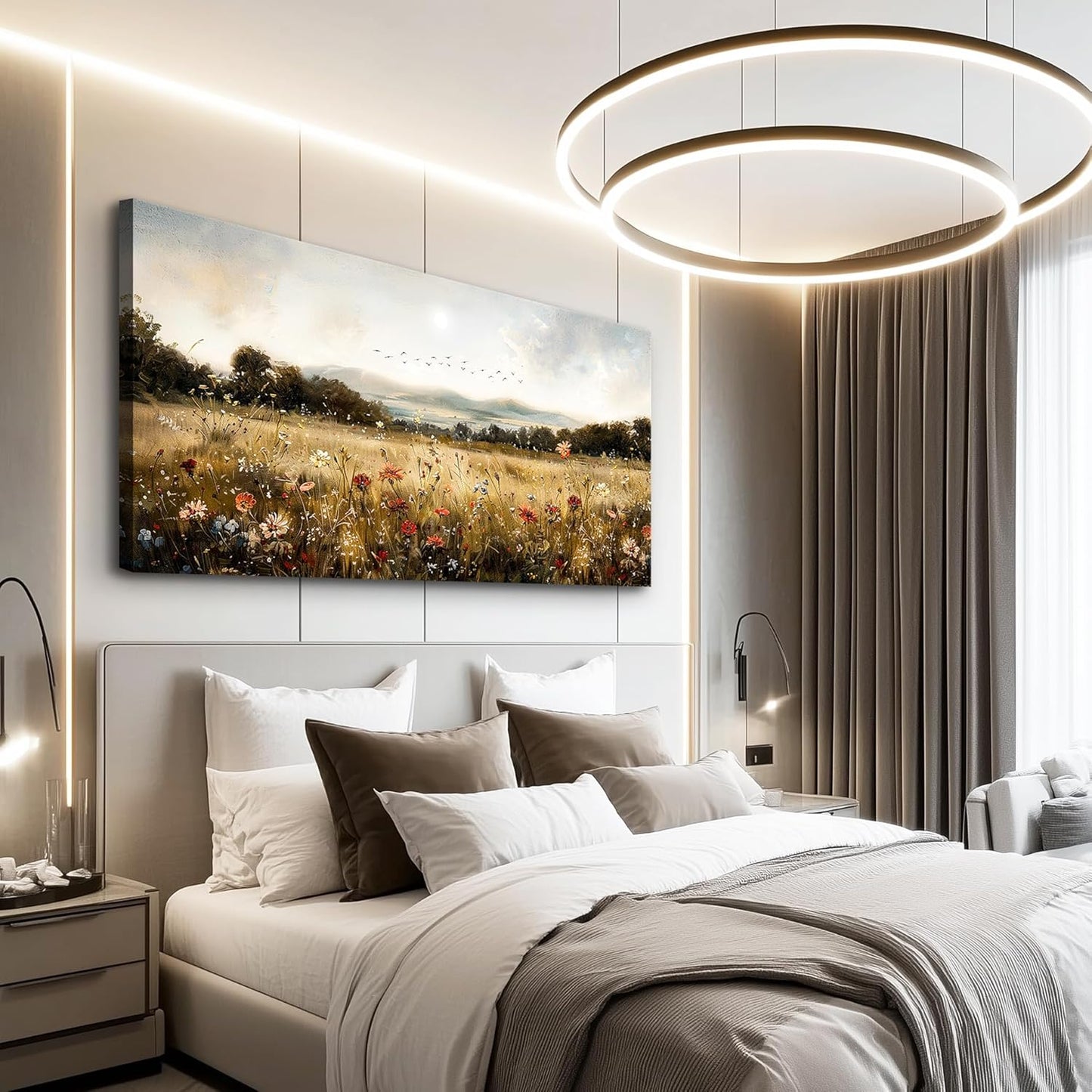 KELIYUAN Canvas Wall Art For Kitchen Dining Room Vintage Decor, Lawn Paintings With Flowers Wall Decor Prints Home Office Living Room Bedroom Decoration Home Decor, Can Be Hung Directly 20 "X 40"