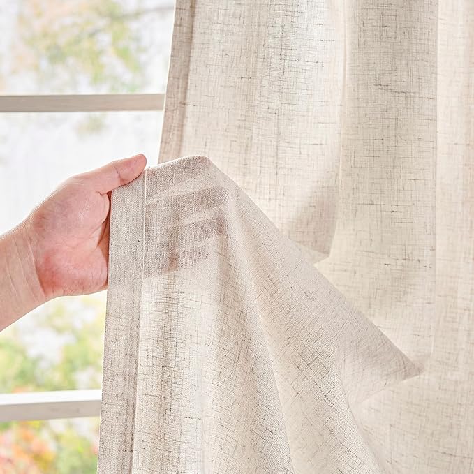 jinchan Custom Size Curtain Beige Linen Blend Curtain 1 Panel for Bedroom Living Room Light Filtering Natural Farmhouse Rustic Grommet Drape (Ecru)