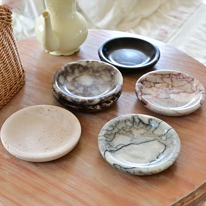 ZSHAWN Natural Marble Ring Dish Jewelry Tray – 5.5" Trinket Dish for Rings Earrings Necklace, Scratch-Resistant Vanity Organizer, Elegant Gift for Women (Calacatta Viola)