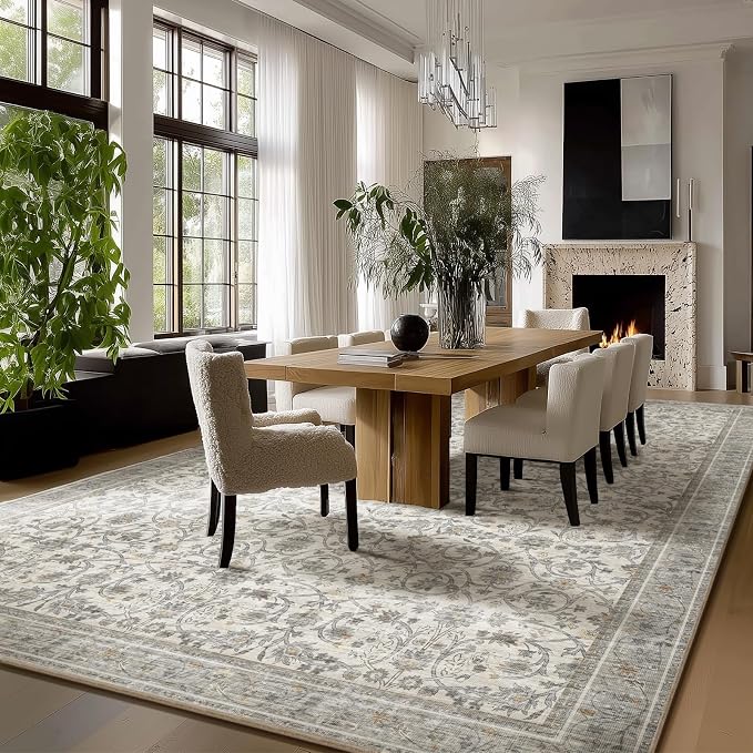 Washable Rugs for Living Room: 9x12 Area Rugs for Bedroom Ultra Soft Non-Slip Stain Resistant Vintage Boho Large Carpet for High-Traffic Dining Room - Farmhouse Decor