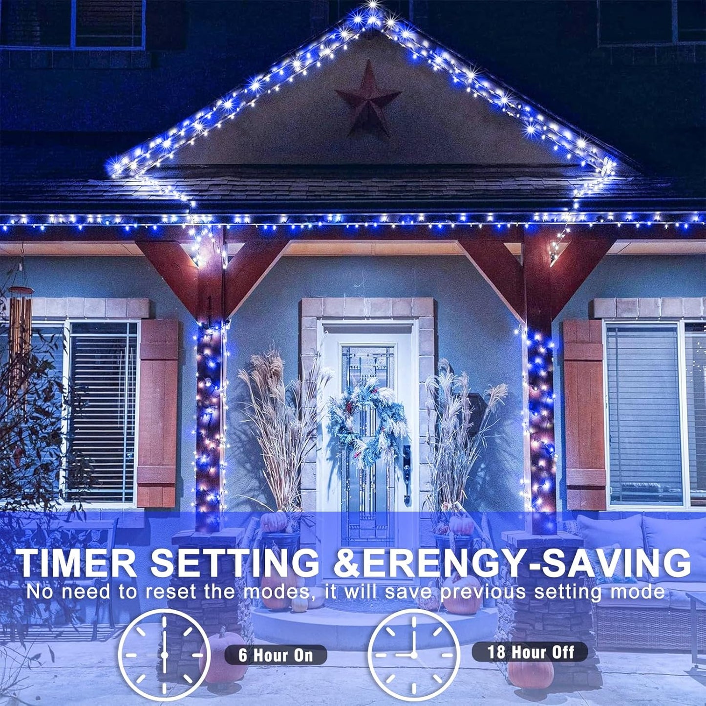 Blue and White Christmas Lights Outdoor 82ft 250 LED Christmas Tree Lights 8 Modes Clear Wire, Plug in Waterproof Twinkle Fairy Lights for Indoor Christmas Bedroom Tree Decorations