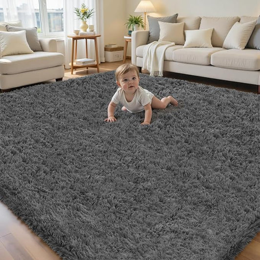 8x10 Area Rug for Living Room, Ultra Soft Fluffy Shag Rugs for Bedroom, Non-Slip Large Fuzzy Plush Rug Indoor Floor Carpet for Nursery Kids Office Dorm Modern Decor, Dark Gray
