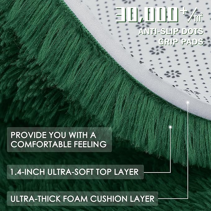 OLANLY Dark Green Round Rugs for Bedroom - Machine Washable, 8 ft Circle Area Rugs for Living Room, Soft and Fluffy Shaggy Carpet for Teen Girls and Boys, Nursery Rooms, Dorms, Home Decor Aesthetic