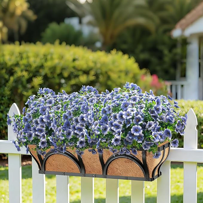 Grunyia 20 Bundles Artificial Flowers for Outdoors, UV Resistant Fake Plants Flowers Greenery Shrubs Plants for Decoration Outside Plants Hanging Planter Home Garden Decor (Blue)