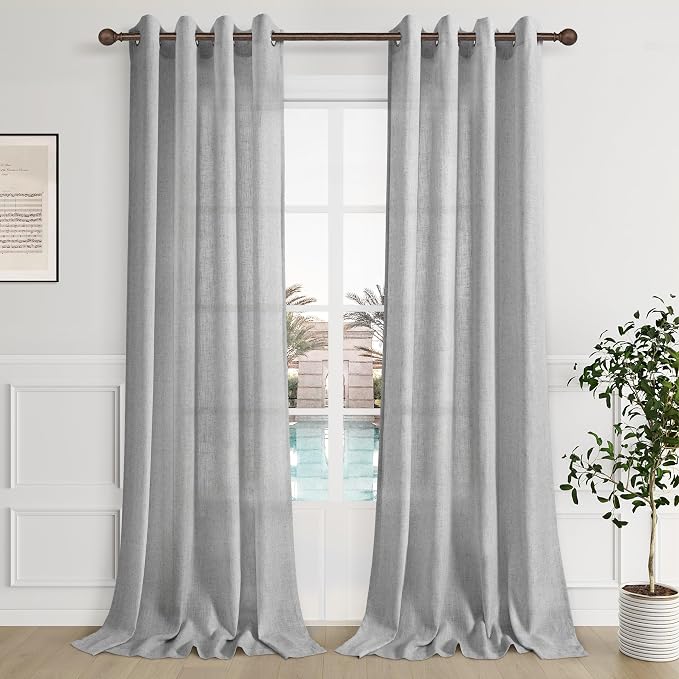 Aersas Light Grey Linen Curtains 84 Inch Length for Living Room Set of 2 Grommet Light Filtering Linen Drapes Modern Farmhouse Ash Dove Heather Gray Semi Sheer Curtain Panels 84 Inches Long