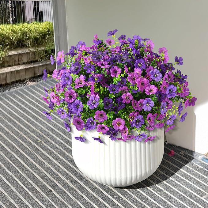 ZFProcess Artificial Flowers Faux Plants Outdoor Fake Flowers Spring Decor,12 Bundles Realistic Plastic Plant Colorful Daisy UV Resistant for Porch Patio Home Yard Garden Window Box Pot Planters