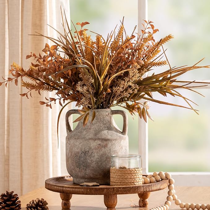 Mitt&Ditt Ceramic Flower Vase, Farmhouse Rustic Vase, Handcrafted Weathered Pottery Vases, Terracotta Vases for Home Decor, Living Room, Table, Shelf
