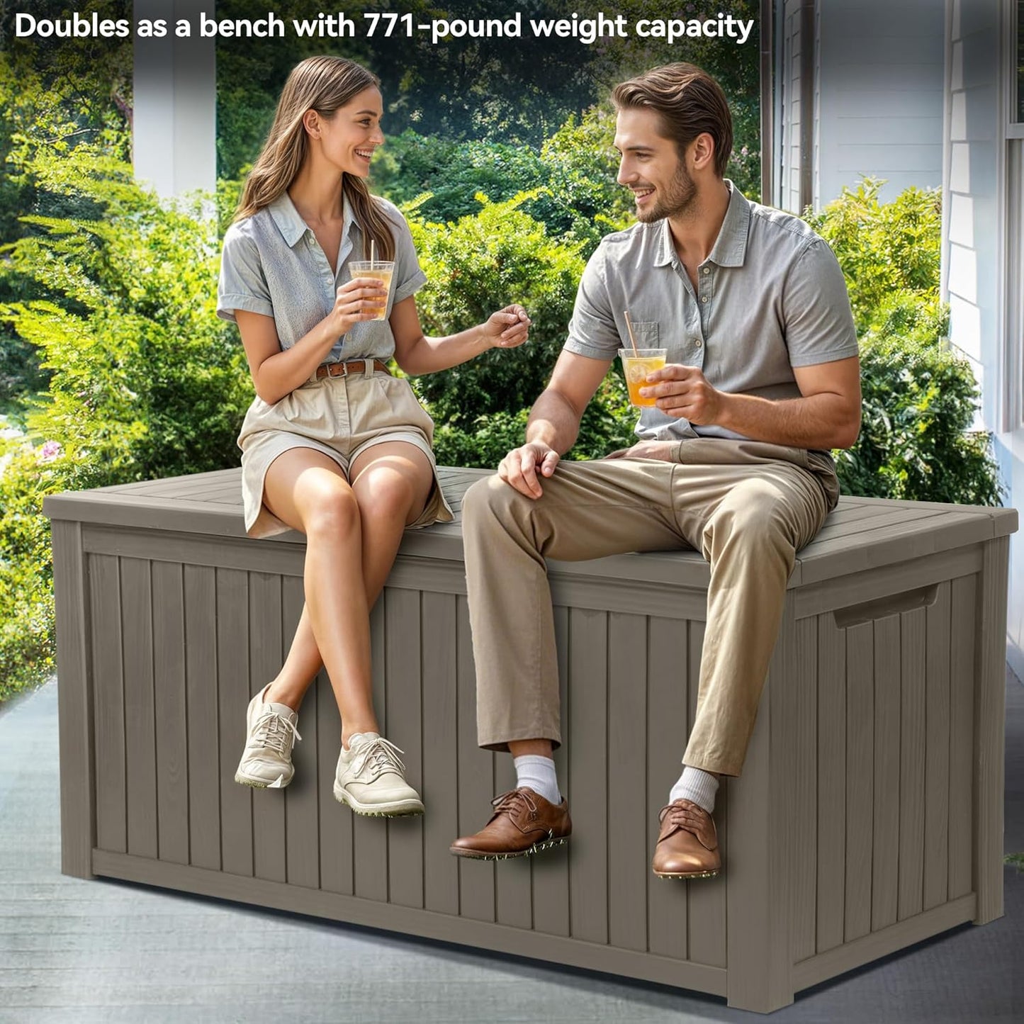 YITAHOME 180 Gallon XL Outdoor Storage Deck Box with Divider, Waterproof & Lockable, Ideal for Patio Furniture and Garden Tools, Resin-Built, Wood-Like Texture, Brown