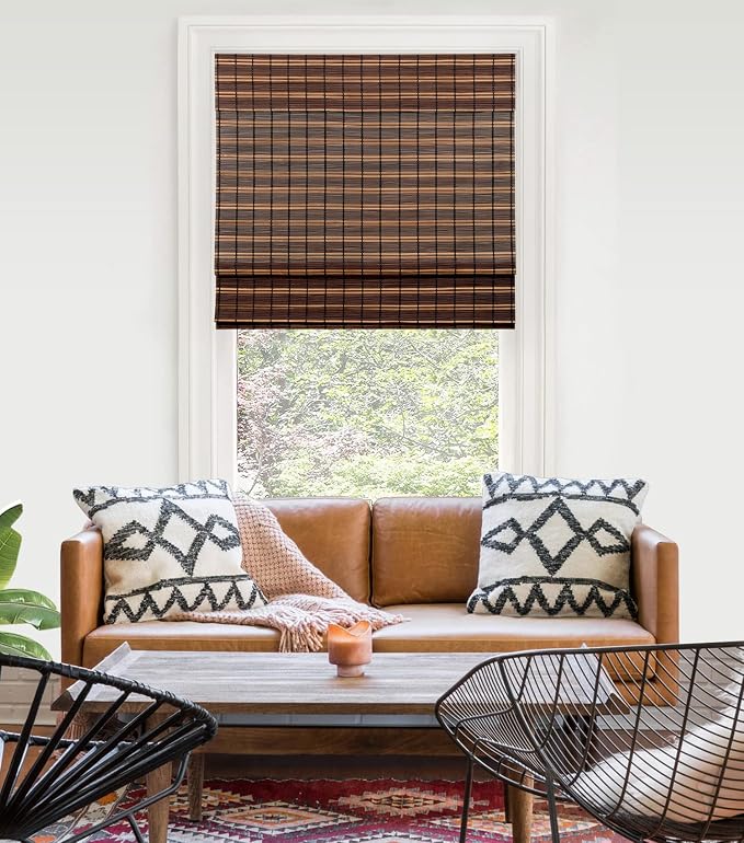 LazBlinds Custom Size Cordless Bamboo Roman Shades, Cocoa | Natural Light Filtering Bamboo Window Blinds, Bamboo Blinds for Bedroom Living Room Office Indoor