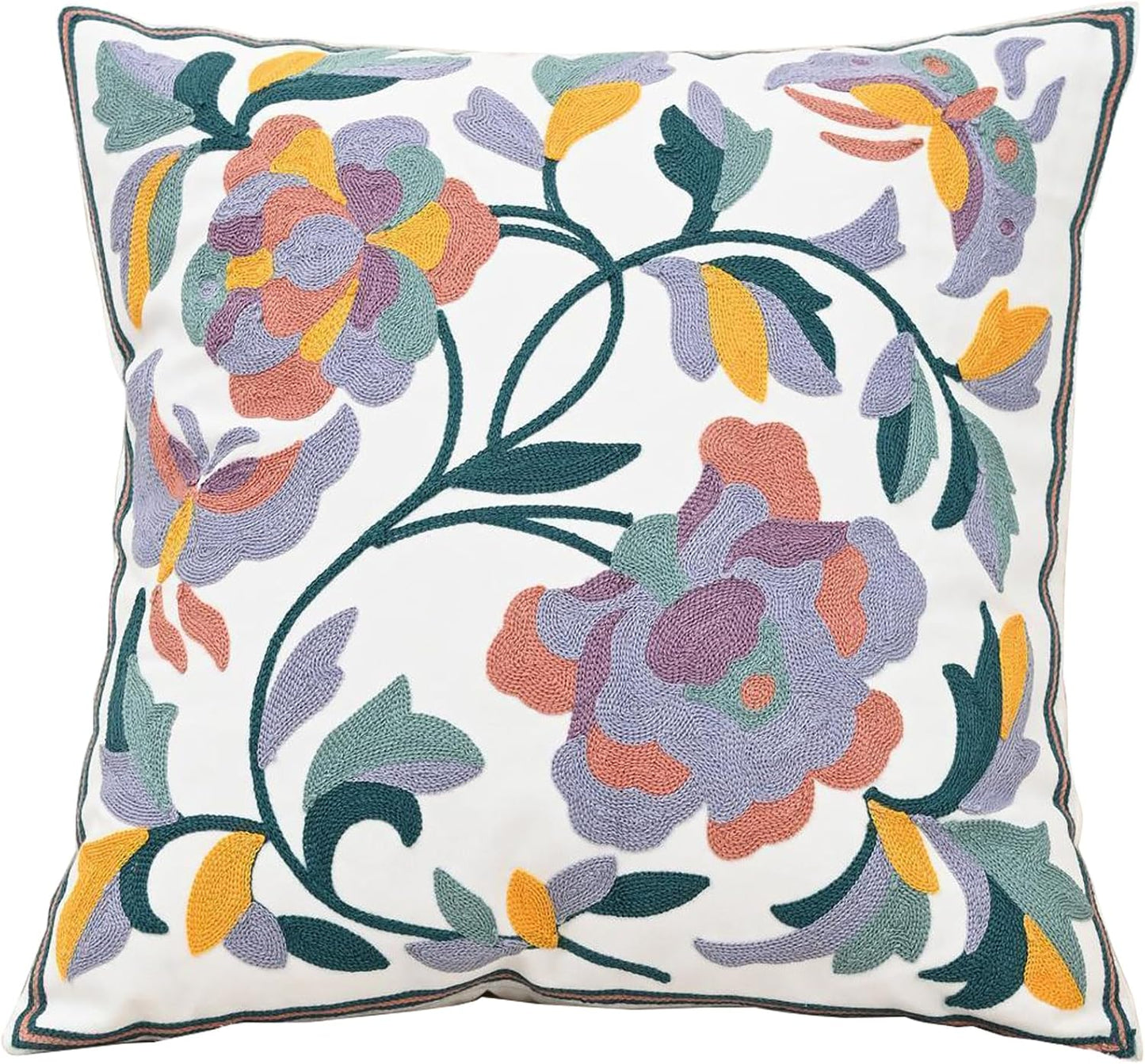 Embroidered Flower Pillow Cover Farmhouse Soft Pillowcase Aesthetic Design Woven Cushion Cover for Sofa Living Room Bed Purple Floral