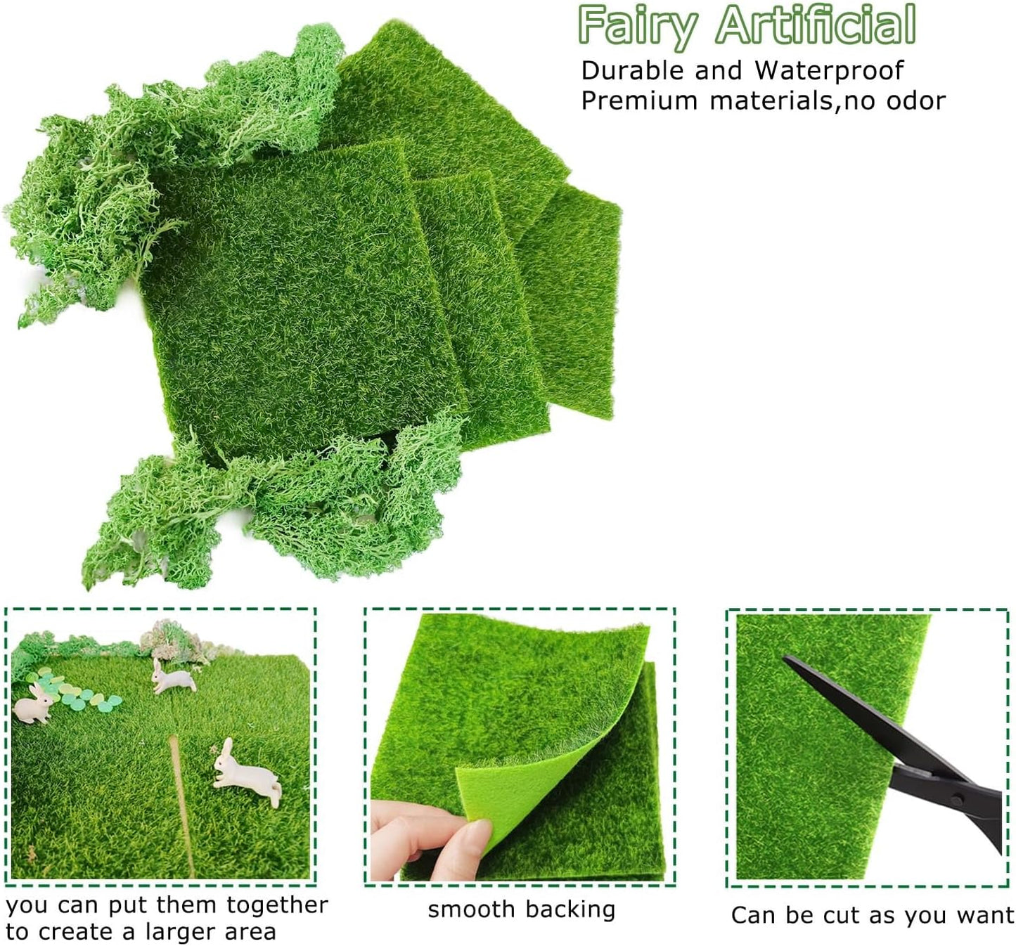 Miniature Garden Accessories, 36Pcs, 6in x 6in Fairy Artificial Grass, Fake Moss, Mini Fairy Garden Grass, Fairy Garden kit for Dollhouse Decoration Plant House Decor