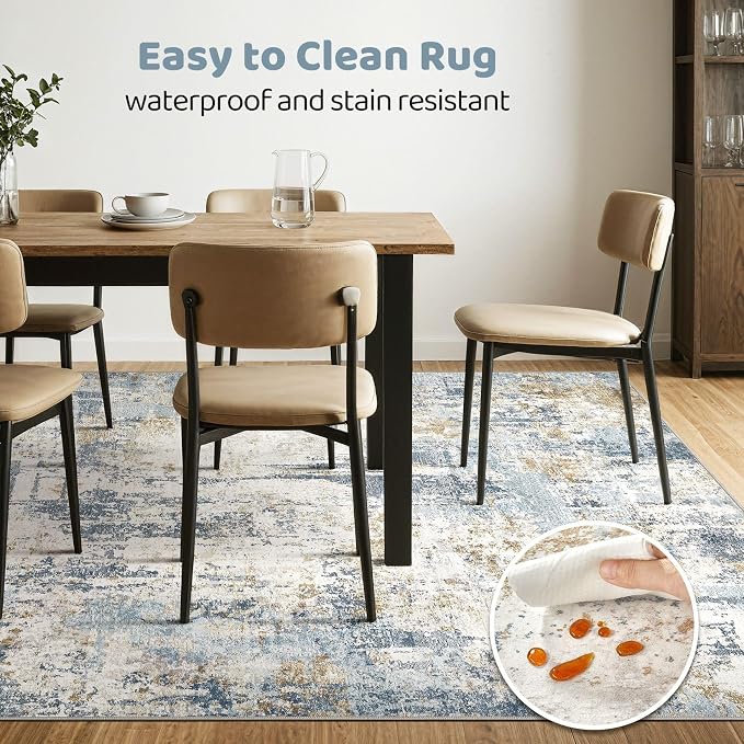 LOONGRUG 7x9 Area Rugs Washable Rug: Living Room Large Abstract Modern Soft Stain Resistant Indoor Floor Non Slip Accent Carpet for Bedroom Nursery Playroom Office Dining Room Dorm Home House- Blue