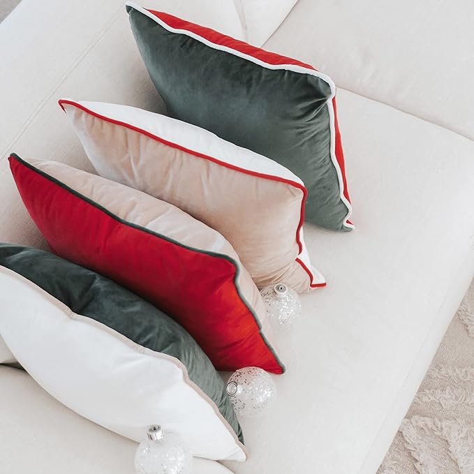 MONDAY MOOSE Christmas Decorative Throw Pillow Covers Cushion Cases, Set of 4 Soft Velvet Double-Sided Designs, Mix and Match for Home Decor, Pillow Inserts Not Included (20x20 inch, Red/Green)