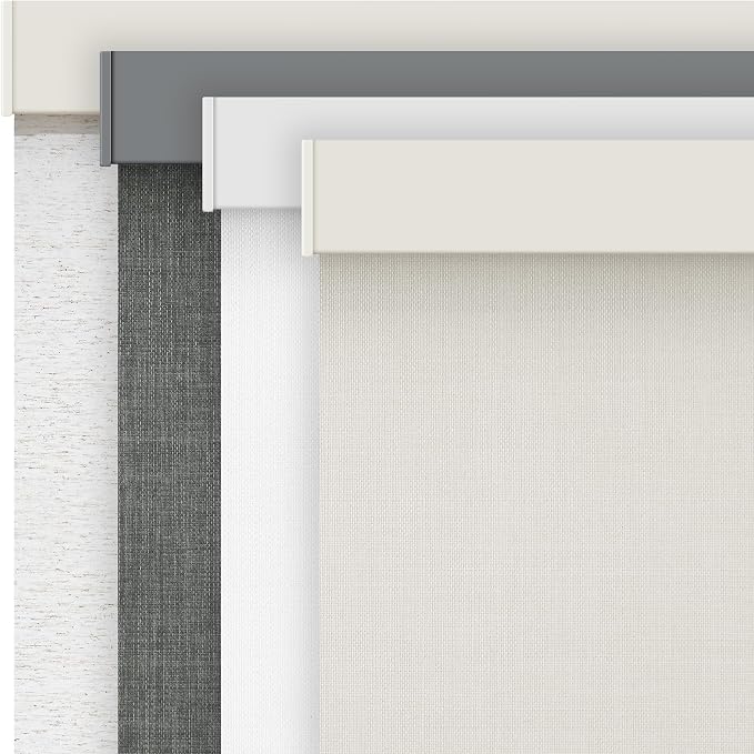 AOSKY Linen Roller Blinds Shades for Indoor Windows Pull Down Cordless Blackout Black Out Window Shade 43 Inch Blinds for Home Beige