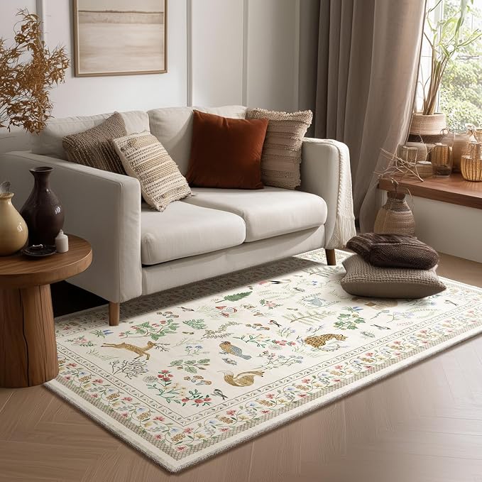 4x6 Washable Area Rugs for Entryway: Small Living Room Rug Stain Resistant Non Slip Low Pile Soft Faux Wool Throw Rugs for Bedroom Kitchen Bathroom Laundry Room Office Dorm Front Door Entry Indoor