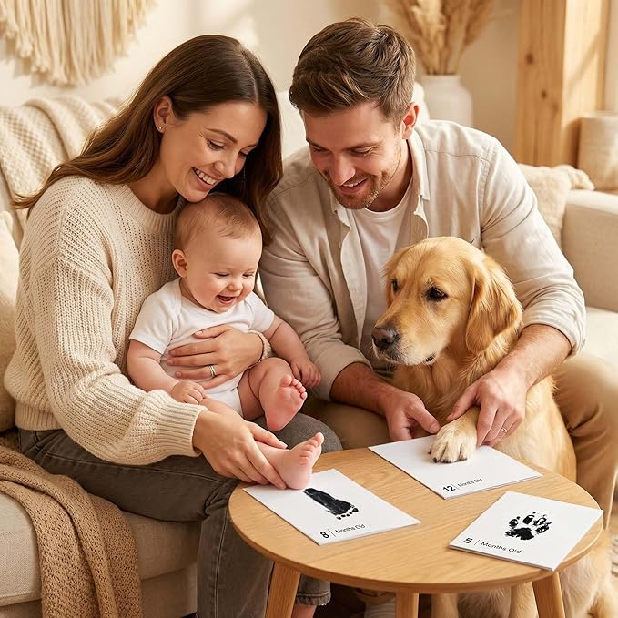 Baby Inkless Milestone Cards Hand Casting Kit Ink Print Hand and Footprint Kit Dog or Cat Pet Paw Print Kit Baby Newborn Footprint Kit Photo Album Keepsake Book Feet Stamp (Single FineGift Set)