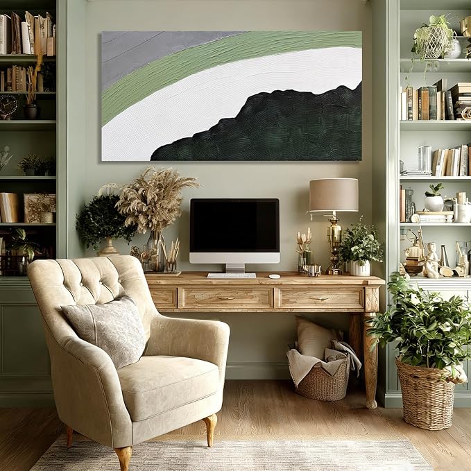 GAIDUOMAI Green Wall Decor Minimalist Wall Art Abstract Art Wall Decor White Painting on Canvas Line Art for Bedroom Dining Room Home 24x48 Inch Ready to Hang